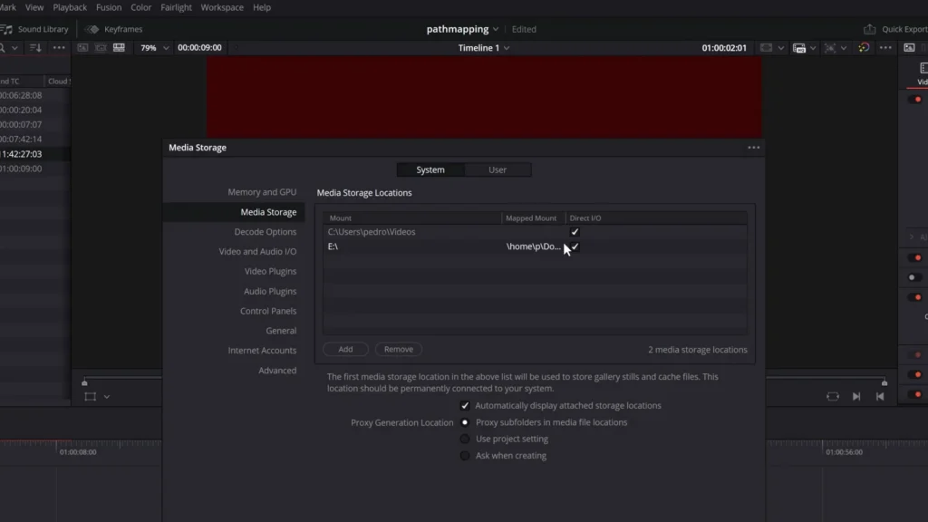 Mapeado de unidades montadas en DaVinci Resolve