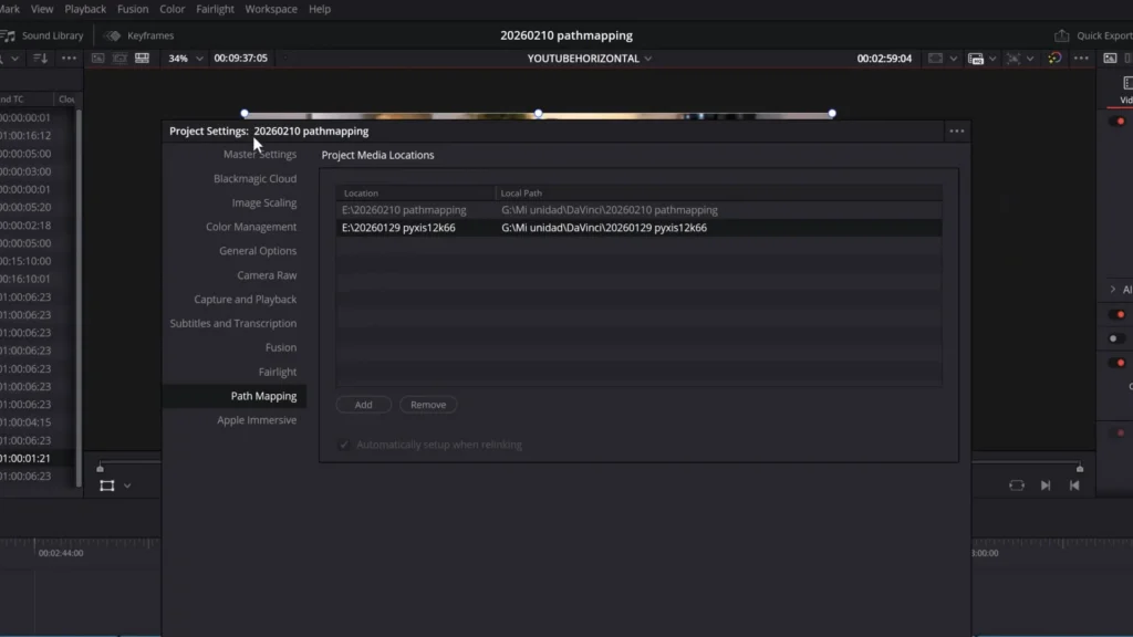 Path mapping en DaVinci Resolve